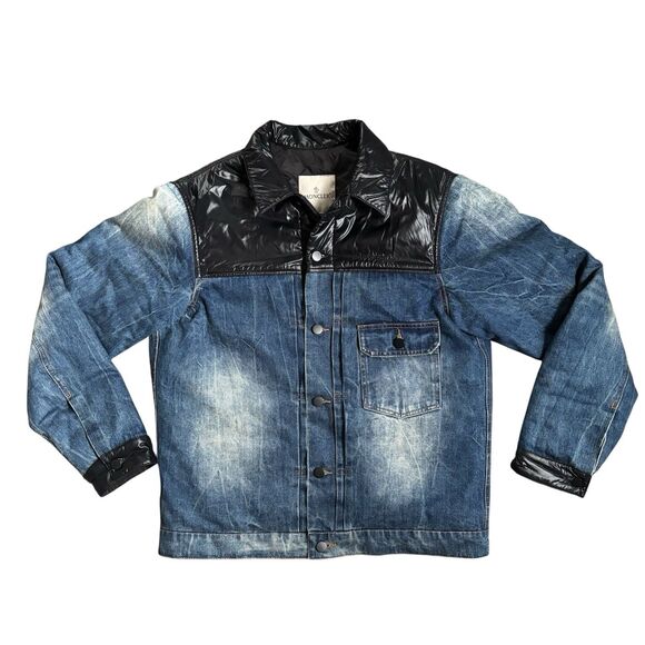 MONCLER Genius 7 Moncler Fragment Navy Shady Down Denim Jacket Authentic Size XL - Picture 1 of 16